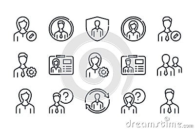User profile and Account services related line icon set. Vector Illustration